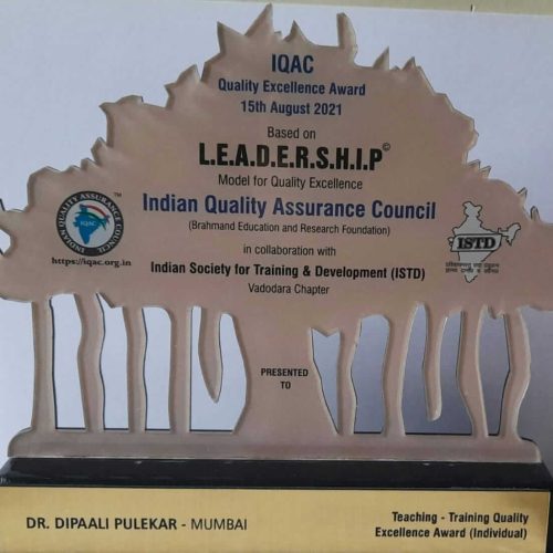 Quality Excellence Award 2021 - Dr Dipaali Pulekar